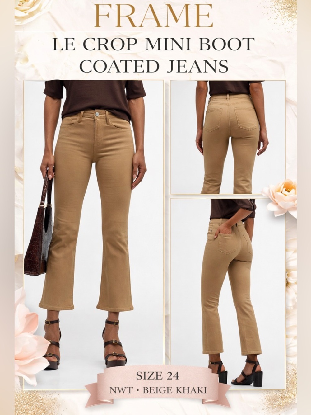 FRAME Le Crop Mini Boot Jeans 24 Beige NWT Designer Denim High Rise